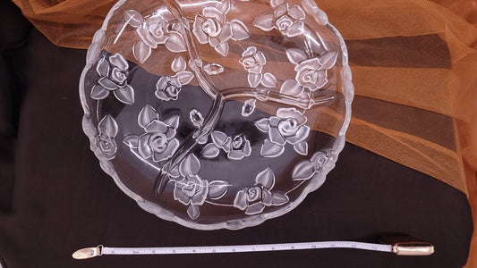 Large Glass Serving Dish With Rose Detail