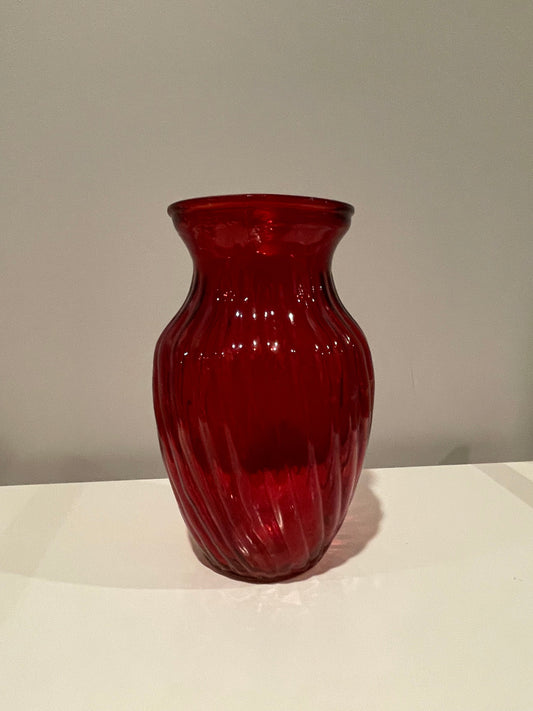 Vintage Cranberry Red Depression Glass Vase